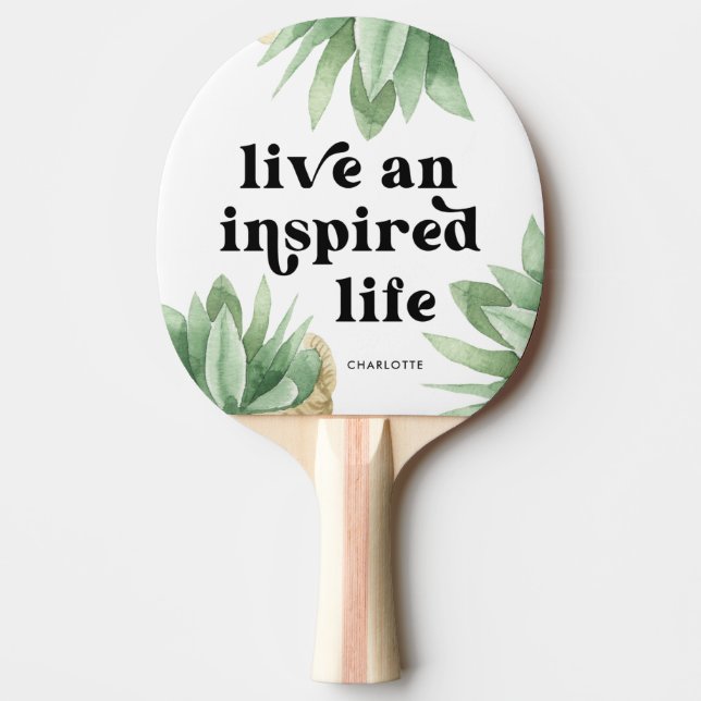 Live and Inspired Life Succulent Black and White Ping Pong Paddle (Front)