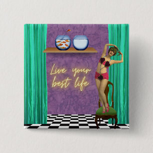 Live Best Life Funky Vintage Kitsch   2 Inch Square Button