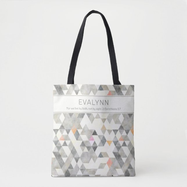 Live by Faith Grey Triangle Pattern Personalized Tote Bag (Front)