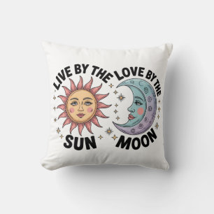 Live by the Sun Love by the Moon Retro Tote Bag Throw Pillow