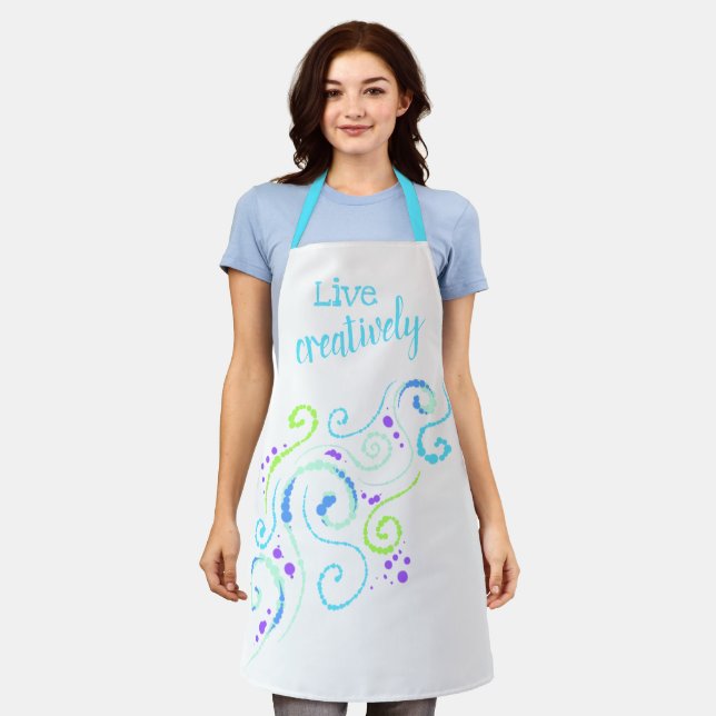 Live Creatively Colourful Swirls Apron (Worn)