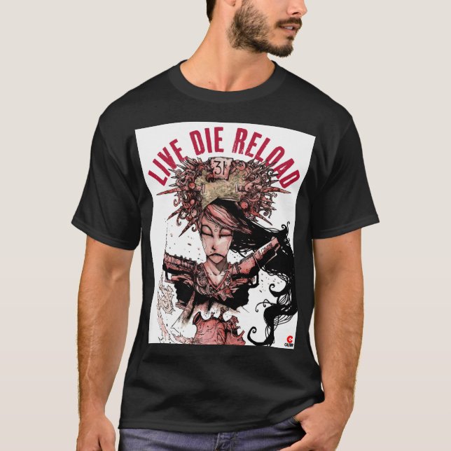 Live Die Reload art t-shirt noir (Devant)