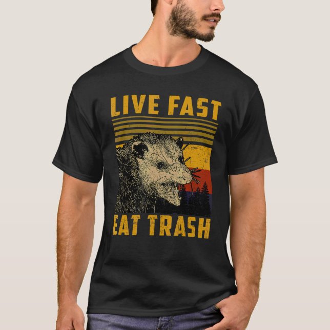 Live Fast Eat Trash  Raccoon Camping Or Hiking T-Shirt (Front)