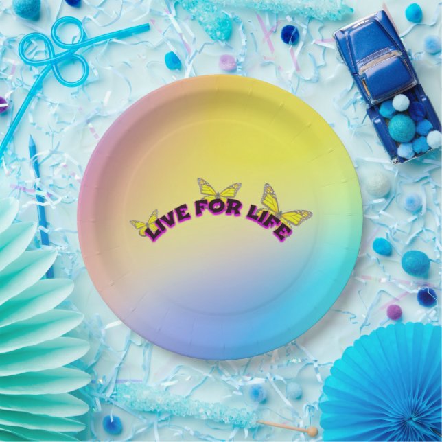 Live for Life Butterfly Gradient Artwork Paper Plate (Party)