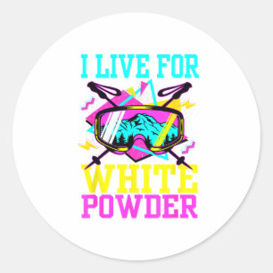 Live for white powder 80s 90s retro skiing classic round sticker