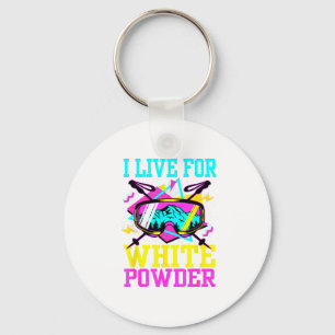 Live for white powder 80s 90s retro skiing keychain