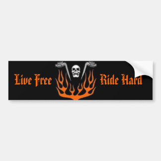 Live Free, Ride Hard Biker Skull Bumpersticker Bumper Sticker