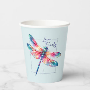 Live Freely - Artistic Dragonfly Paper Cups