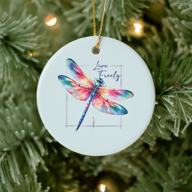Live Freely - Dragonfly Colourful Inspirational Ceramic Ornament (Tree)