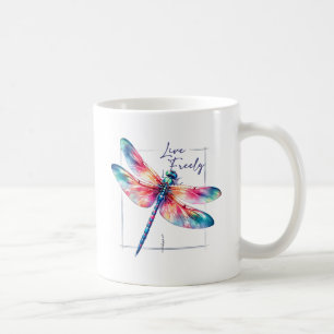 Live Freely - Dragonfly Colourful Inspirational Coffee Mug