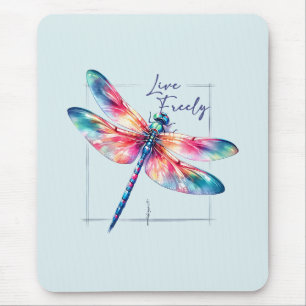Live Freely - Dragonfly Colourful Inspirational Mouse Pad