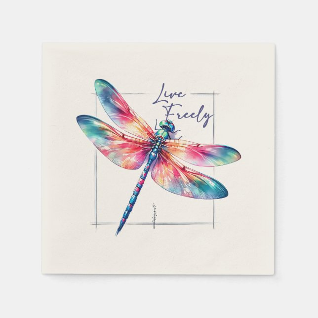 Live Freely - Dragonfly Colourful Inspirational Napkin (Front)