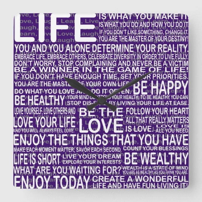 Live fully, Live love laugh learn, motivational po Square Wall Clock (Front)