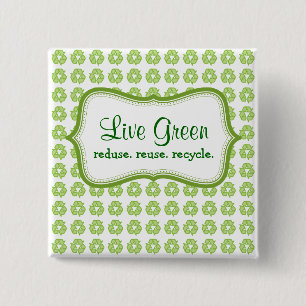 Live Green 2 Inch Square Button