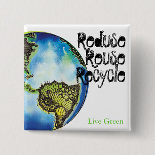 Live Green 2 Inch Square Button