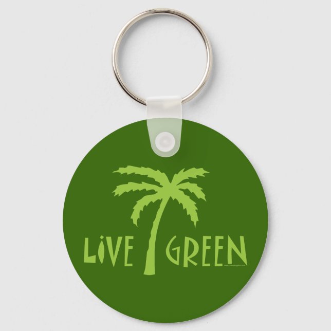 Live Green Palm Tree Environmental Keychain (Front)