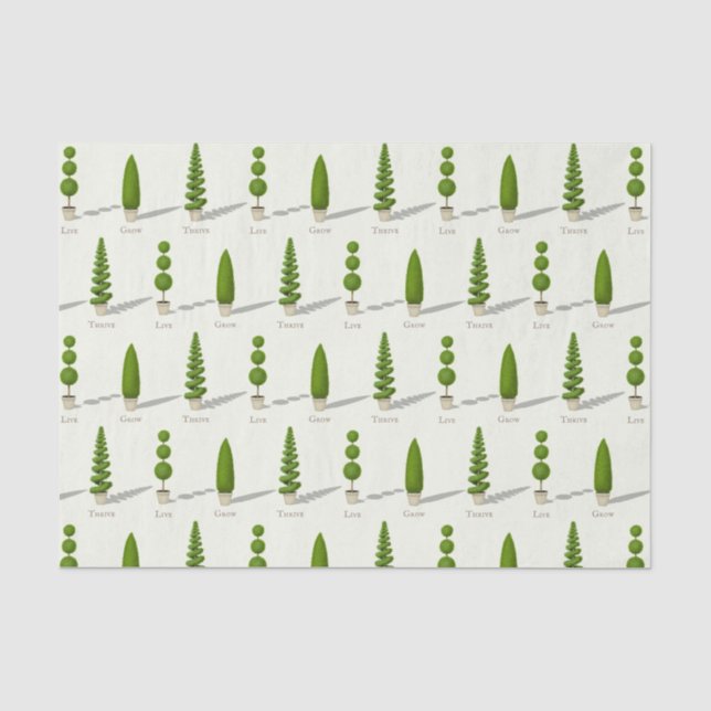 "Live Grow Thrive" Customizable Cypress Topiaries Tissue Paper (Front)