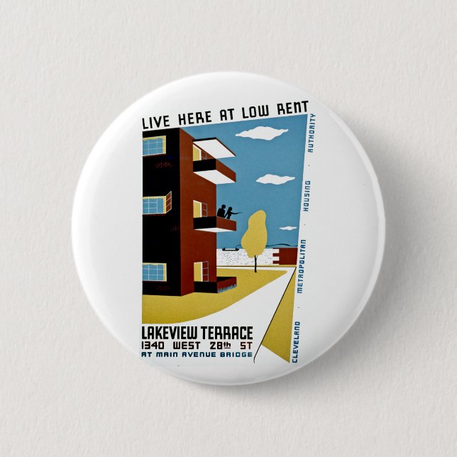 Live Here at Low Rent 2 Inch Round Button (Front)