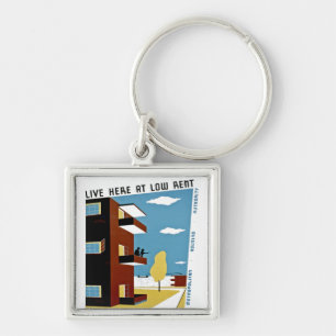 Live Here at Low Rent Keychain
