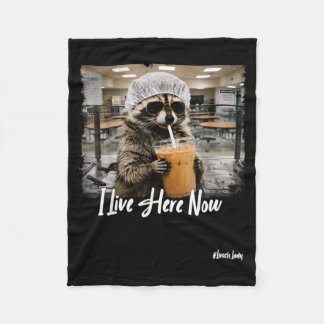 Live Here Now Raccoon Lunch Lady First Day Back To Fleece Blanket