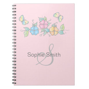 Live Laugh Butterfly Floral Monogram Notebook