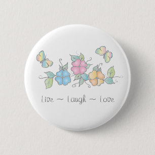 Live Laugh   Butterfly Floral Watercolor 2 Inch Round Button