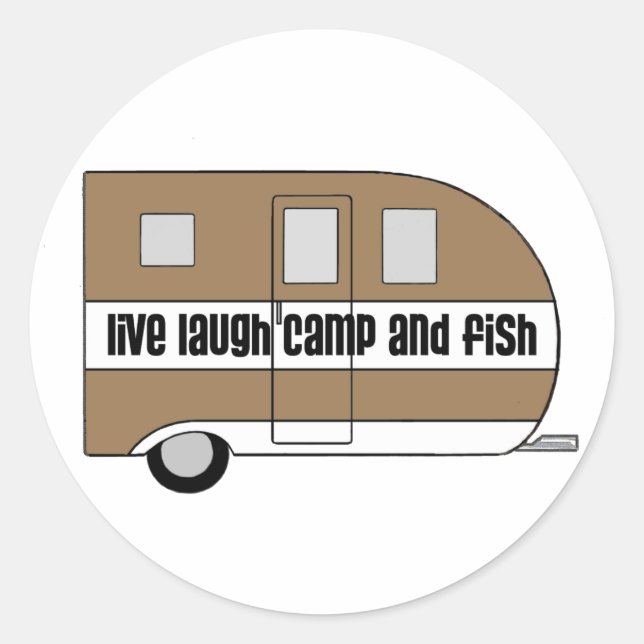 "Live, Laugh, Camp and Fish" Classic Round Sticker (Front)