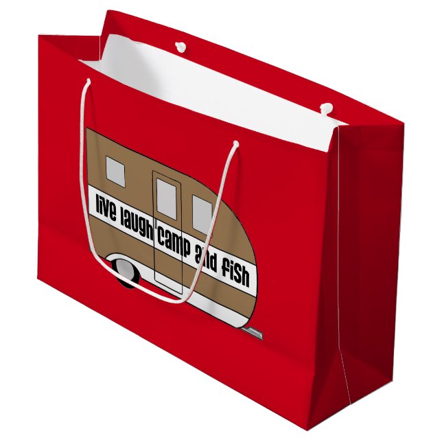 "Live, Laugh, Camp and Fish" Large Gift Bag (Front Angled)