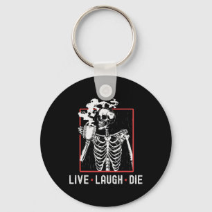 Live Laugh Die Funny Halloween Coffee Skeleton Dad Keychain