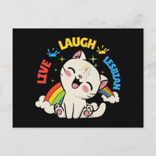 Live Laugh Lesbian Flag Rainbow Cat Pride Month Ki Holiday Postcard