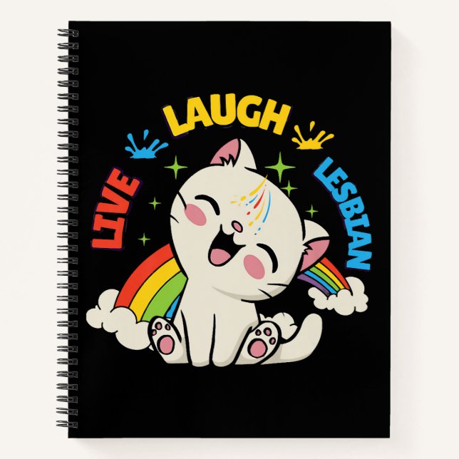Live Laugh Lesbian Flag Rainbow Cat Pride Month Ki Notebook (Front)