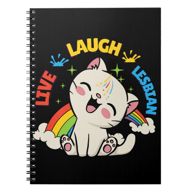 Live Laugh Lesbian Flag Rainbow Cat Pride Month Ki Notebook (Front)