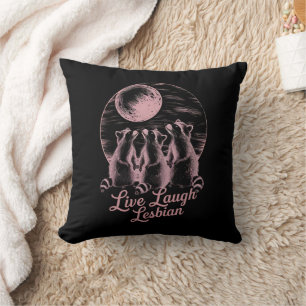 Live Laugh Lesbian Raccoon Lesbian LGBTQ Pride  Throw Pillow