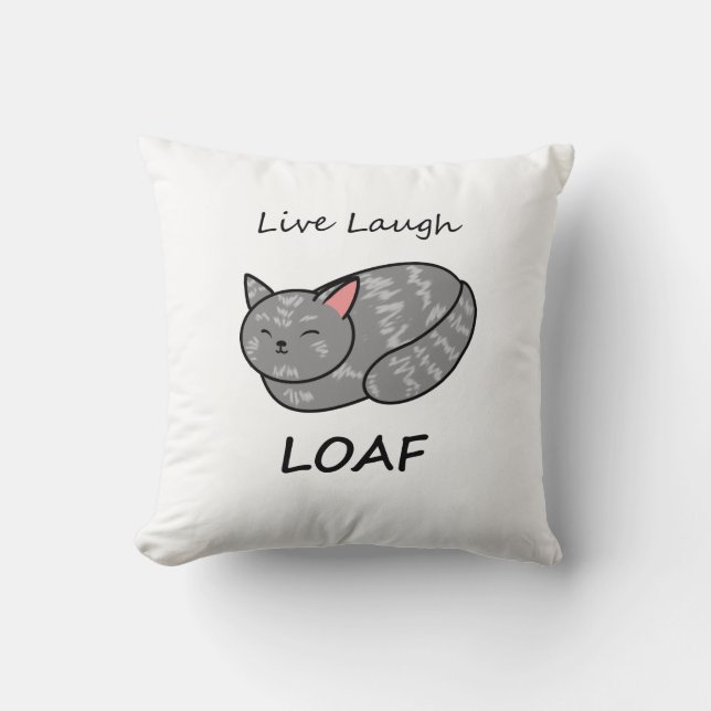 Live Laugh Loaf Grey Tabby Cat Pillow (Front)