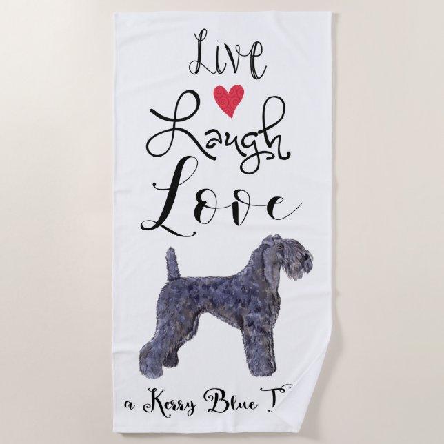 Live Laugh Love a Kerry Blue Terrier Beach Towel (Front)