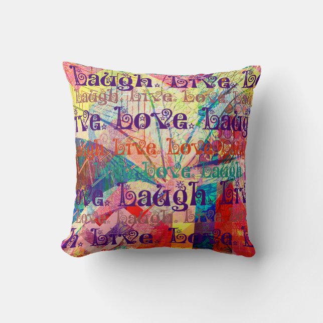 Live Laugh Love Abstract Textured Plaid Pattern Throw Pillow (Front)