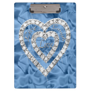 Live Laugh Love Blue Diamond Hearts Clipboard
