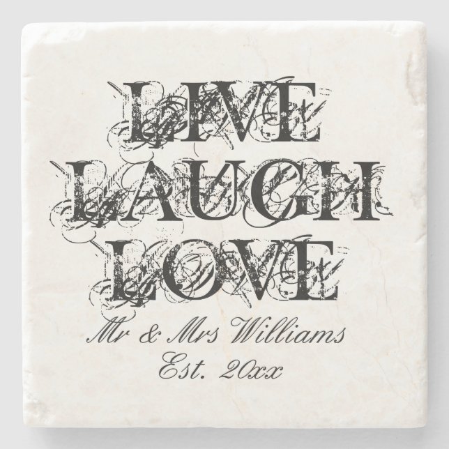Live Laugh Love custom stone coaster for newlyweds (Front)