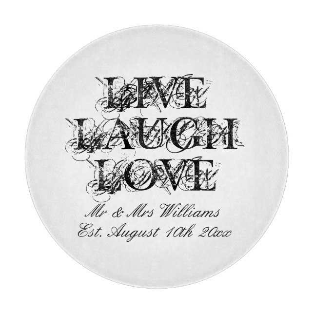 Live Laugh Love cutting board for wedding couple (Front)