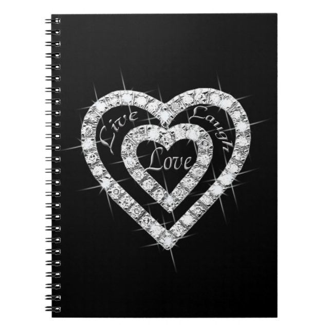 Live Laugh Love Diamond Heart Spiral Notebook (Front)