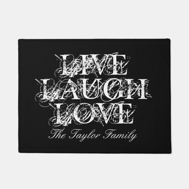 Live Laugh Love doormat with custom family name (Front)