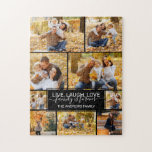 Live Laugh Love Family is Forever Photo Collage Jigsaw Puzzle<br><div class="desc">This cute and sweet family puzzle is the perfect way to spend an afternoon. It features a nine photo family collage with a black pinstriped border text box with the quote, "Live, Laugh, Love. Family is forever. The (Name) family, " in a white elegant handwritten cursive script typography. It's a...</div>