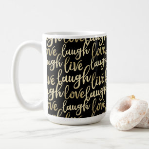 Live Laugh Love Faux Gold Lettering Black Coffee Mug