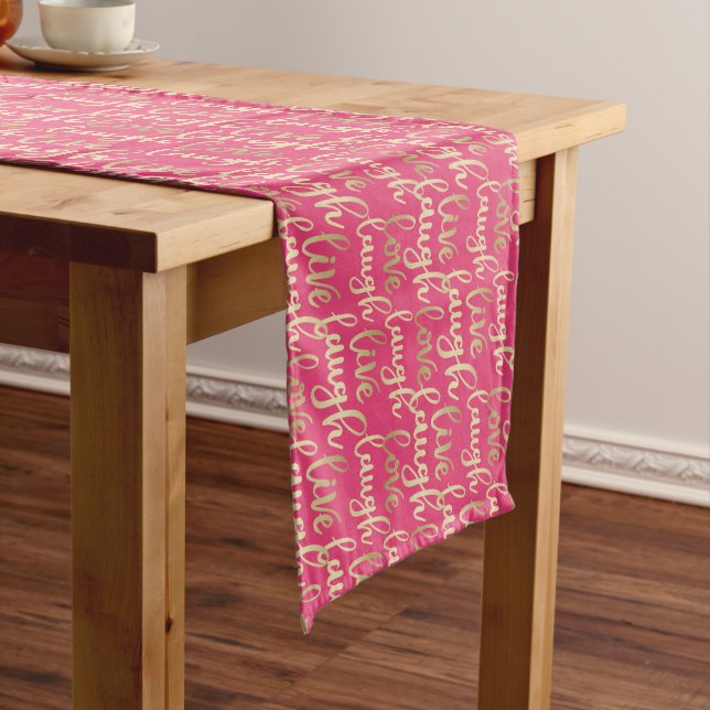 Live Laugh Love Faux Gold Lettering Deep Pink  Short Table Runner (In Situ)