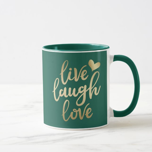 Live Laugh Love Faux Gold Lettering Hunter Green M Mug (Right)