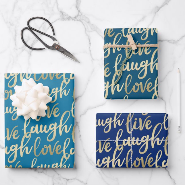 Live Laugh Love Faux Gold Lettering Pattern Wrapping Paper Sheet (Front)