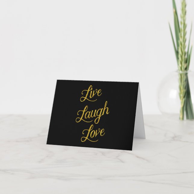 Live Laugh Love Gold Faux Glitter Metallic Sequins Announcement (Front)