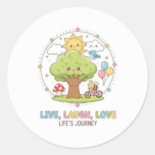 Live Laugh Love Illustration-Happy Nature Journey Classic Round Sticker