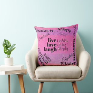  Live Laugh Love   Personalized Girly Name Throw P Throw Pillow