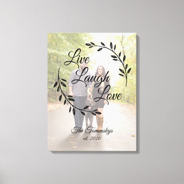 Live Laugh Love Photo and Family Name Canvas Print (Front)